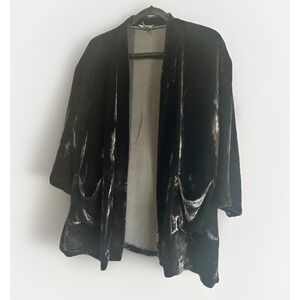 EILEEN FISHER Womens Petite Large Silk Blend Black Kimono Open Jacket